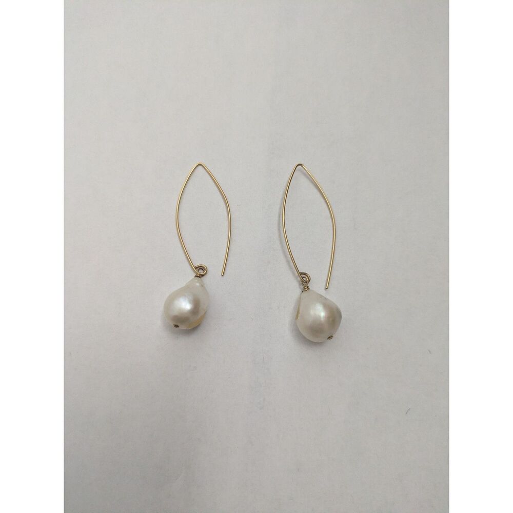 Ralph Lauren Pearl Drop Earrings White Gold Tone Marquise Hook Coastal Preppy